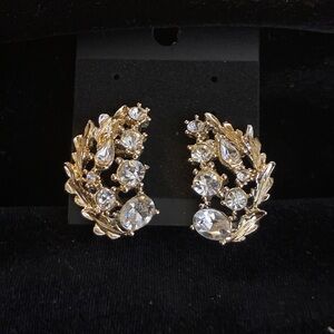 Vintage Signed Lisner Gold Tone Clear Rhinestone Clip-On Earrings, c. 1950s